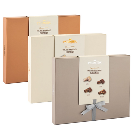 Parmida Diamond Chocolate Gift Box (set of 3) - Hazelnut, Sesame, Crispy, and Coffee - 360 g