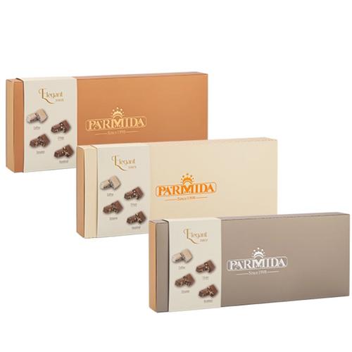 Parmida Elegant Gift Box - Assorted Premium Chocolates (Hazelnut, Coffee, Crispy, Sesame) Copper, Silver, Cream - Luxury Gift for Birthdays, Holidays & Special Occasions | 264g